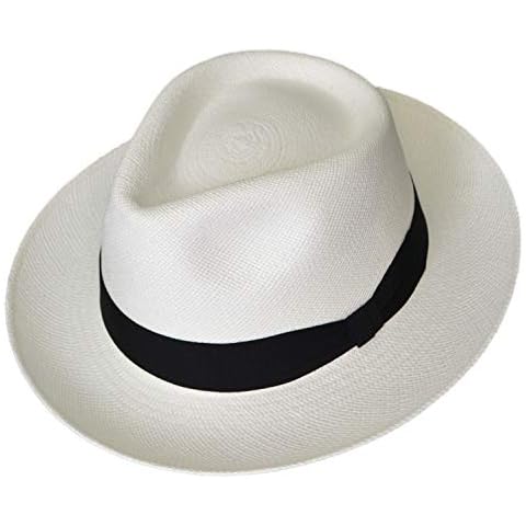 Teardrop Classic Straw Fedora - Brisa Weave - Black Band - Handwoven in Ecuador - Hatbox Included (White, XLarge | 60cm - 61cm) Cover