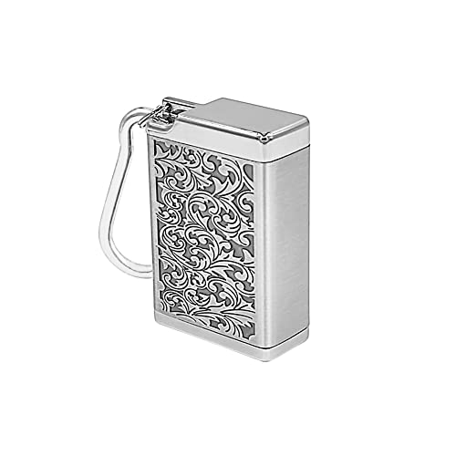 Hourwof Metal Portable Ashtray with Lid,Outdoor Pocket Ashtrays for Cigarettes,Cute Travel Ash Tray with Keychain,Relief Silver