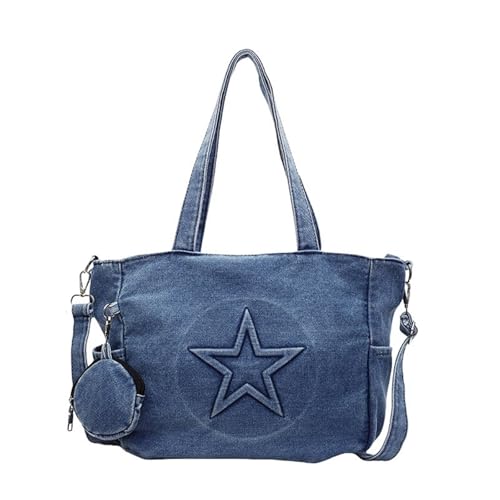 TABAGFKFNV Sac fourre-tout vintage en jean for femme, sacoche de grande capacité, idéal for les déplacements quotidiens(Denim blue)