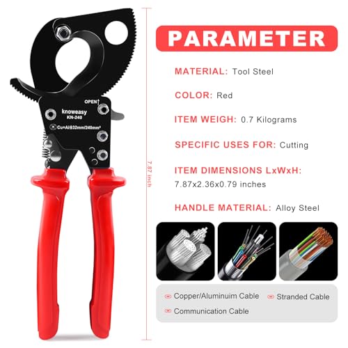 Image of Knoweasy KN-240 Upgraded Cable Cutter and Ratchet Wire Cutter Works for Aluminum and Multi-core Cables up to 240mm