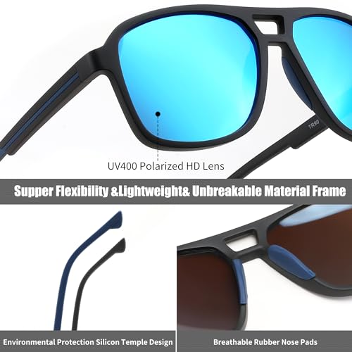FEISEDY Aviator Sunglasses Men Women Polarized 70s Square Frame Fishing Golf Hiking Sun Glasses B01433