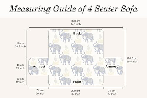 Image of Cloth Fusion 300 GSM Quilted Jaipuri Theme Printed 4 Seater Sofa Cover Mat-Style Fully Covered with Armrest Pockets, Adjustable Straps & Lock Fit (220 cm Seat Run, Elephant Motif)