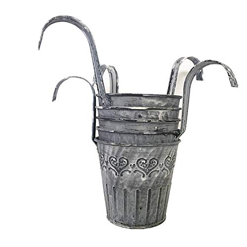 Vintage Hanging Cup Holders Hole Free -5 Pack Metal Hanging Flower Pots Wall Fence Hanging Planter Home Decor-Storage Box, Pen Holder 4.25''Diameter Vase Decoration Gray #TOP5