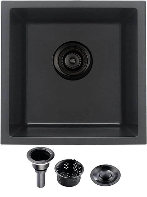 18 Inch Granite Kitchen Sink Undermount Single Bowl in Black (18 x 18 x 8 Inch)