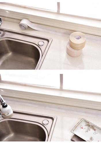 Image of White Waterproof Caulk Tape PVC Self Adhesive Caulk Strip Joint Adhesive Shower Bathtub Joint Strip Bathroom Sealing Tape Kitchen Sealing Tape and Shower Tile Sealant