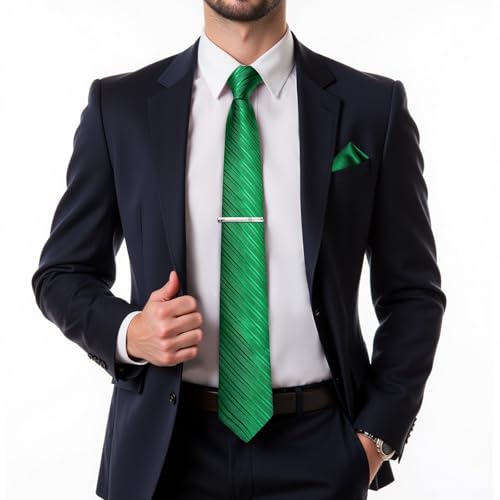 Image of DiBanGu Mens Silk Necktie Solid Color Tie and Pocket Square Cufflink Tie Clip Set Woven Plain Ties for Men Wedding Party
