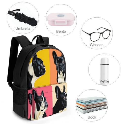 Cute French Bulldog Art Daypack Backpack Polyester Anti-Theft Multipurpose Bookbag Big Capacity Travel Hiking & Camping Rucksack With Smooth Zippers4