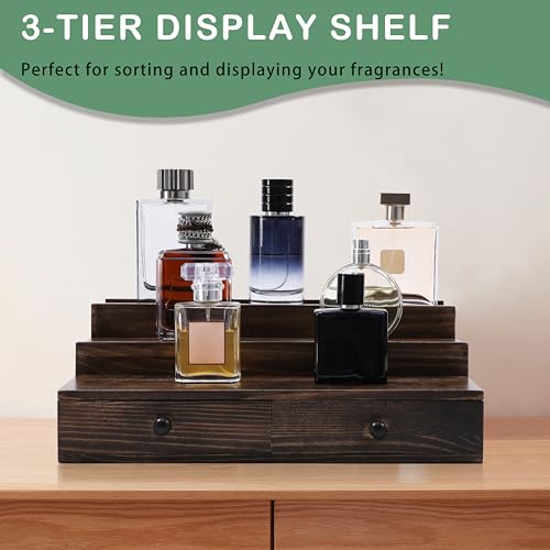 Cologne Organizer for Men, 3-Tier Cologne Stand with Drawer and Hidden Compartment, Wooden Cologne Shelf for Perfume Display Holder, Great Gifts for Men, Vintage - Image 6