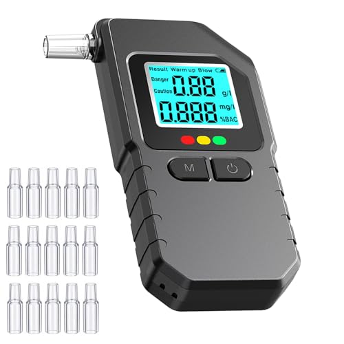 Breathalyzer, Breathalyzers for Alcohol with LCD Digital, Display Alcohol Breathalyzer Tester for Home Use, Portable Breath Alcohol Tester with 15 Mouthpieces (Black)