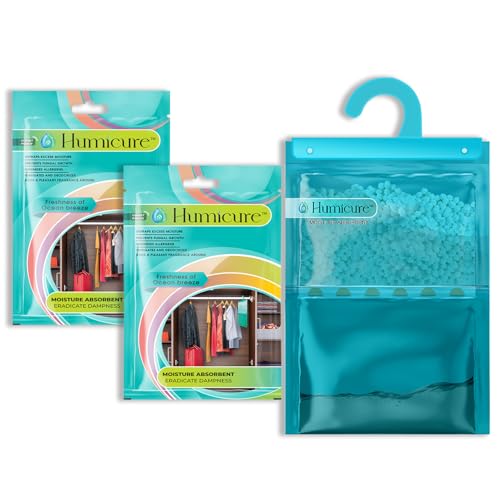 Image of Humicure Moisture Absorber Dehumidifier with 1 Litre Absorption Capacity; Prevents Wardrobe, Bathroom, Kitchen and Bedroom from Mould & Fungus (Pack of 2, 400gram each, Ocean Breeze)
