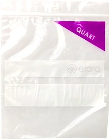 elara PB-ZQ500 Reclozables Double Zipper Resealable Poly Storage Bags, Double Track Zip Closure, Quart Capacity, 1.75 Mil, LDPE, Food Safe, BPA Free (Case of 500),1 Quart