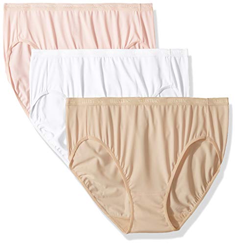 ELLEN TRACY Women's 3 Pack Hi-Cut Logo Micofiber Panties, White/Sun Beige/Cameo, M