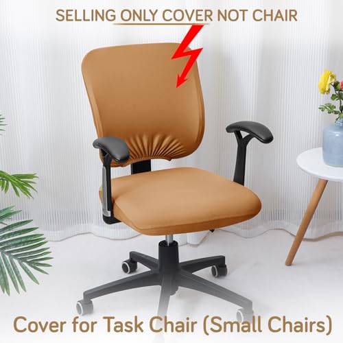 Image of HOKIPO Office Chair Cover for Task Chair - 140 GSM Stretchable Fabric - Anti-Slip & Washable - Fits Small Office Chairs Without Headrest, Caramel Brown (AR-6203-SBRN)