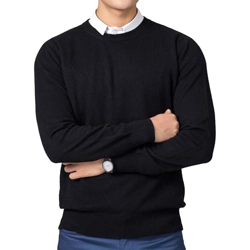 Men's V-Neck Solid Pullover Sweater Casual Knitted Loose Sweaters Knit Soft Classic Basic Sweatshirt (Black 1,Large)