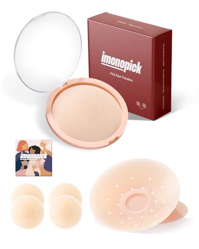 IMONOPICK Nipple Covers For Women 2 Pairs Nude Sticky Bra Reusable Pasties Nipple Covers Waterproof with Travel Box