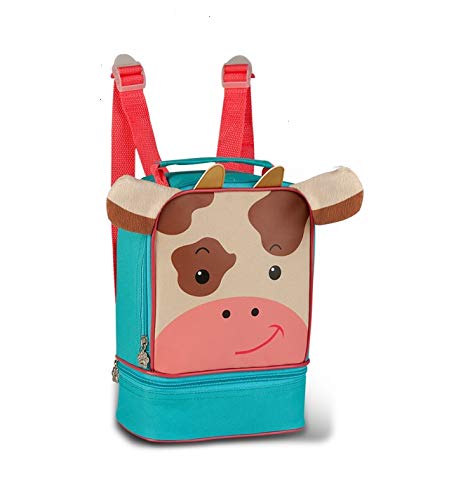 Kit Mochila De Rodinha + Lancheira Infantil Animais Vaquinha