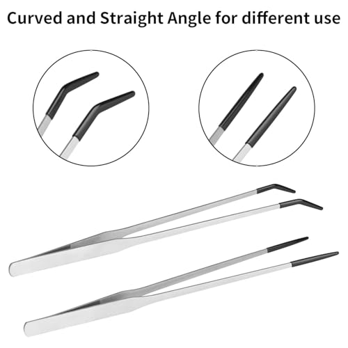 2 Stück Pinzette Lang,Aquarium Pinzette Lang Mit Gummispitze,Edelstahl Futterzange für Reptilien,27CM Erade/Gebogen Futterpinzette,Langlebig Aquarium Zange,für Eidechsen Wasserpflanze Pflanzenpinzette