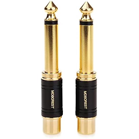 MOBOREST 1/4 Inch to RCA Female Pure Copper Adapter, 6.35mm Mono Male TS Plug 1/4 inch to RCA Female Stereo Interconnect Audio Adapter, (Black-2Pack) Cover
