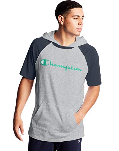 Champion Men's MIDDLEWEIGHT SS Hoodie, Oxford Grey/Navy, Small at