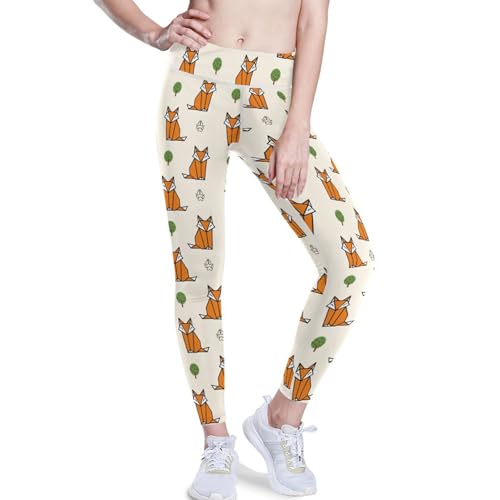 Legging de yoga taille haute élastique motif renard dessin animé