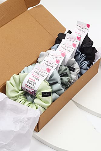 Image of Premium Satin Scrunchies for Women | Hair Bands, Ponytail Holders & Rubber Bands | Large, Fluffy, No-Damage Hair Ties | Girls Hair Accessories | Large Size | Pack of 6