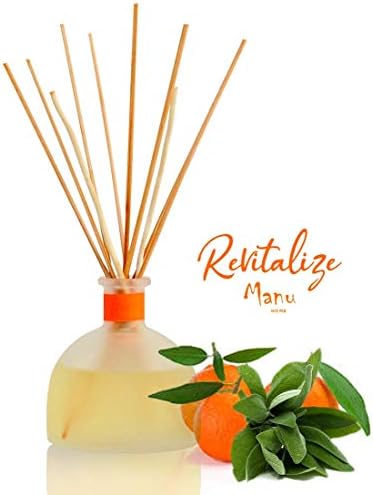 Manu Home REVITALIZE Citrus Reed Diffuser Set ~ A Refreshing Blend of Sage and Mandarin That Will Awaken Your Senses | Organic Aromathearpy Oils Used | Proudly Made in USA