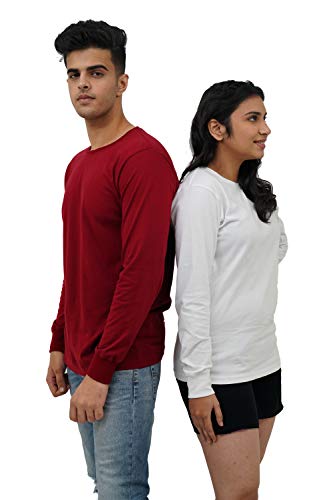 Image of Branded Men's and Women's Couple Regular Fit Plain Design 100% Cotton Full Sleeves Round Neck Boys and Girls T Shirt for Casual wear in Summer & Winter - 5 Color Options - Pack of 2