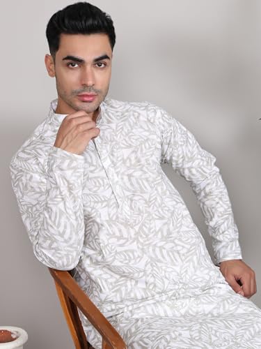 Image of Majestic Man Women's Cotton Regular Fit Casual Ethnic Motifs Printed Mandarin Collar Long Kurta
