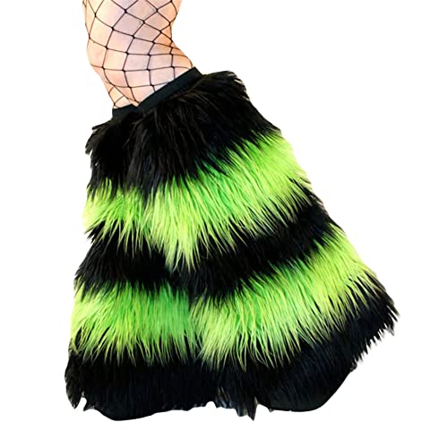 Fiacafyo Women's Knitted Leg Warmers Knee High 80s 90s Goth Leg Warmer Girls Kawaii Japanese Preppy Style Ribbed Y2K Leg Sleeves (B-black green, One Size)