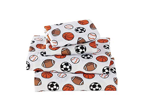 Fancy Collection Sheet Set Sport Baseball Basketball Football Soccer White Black Orange Brown New (Queen)