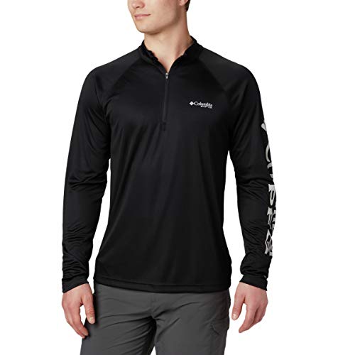 Columbia Men's PFG Terminal Tackle 1/4 Zip Pullover , Black, Cool Grey Logo, Large