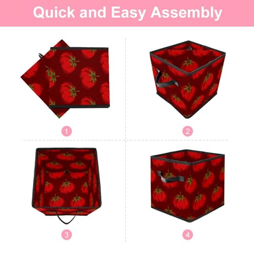 Boîte de rangement pliable rouge rétro motif tomate en tissu cube pour placard - 6