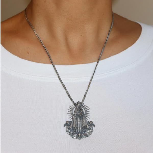 Miniatura 3 de Collar Virgen María, 0.024-0.028 libras, 1.73 x 1.37 pulgadas, colgante de plata Nuestra Señora del Monte Carmelo, Virgen de la Caridad del Cobre,