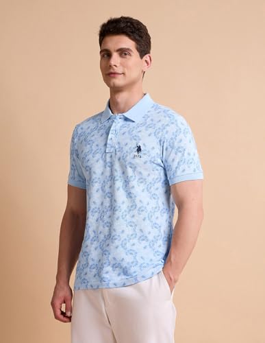 Image of U.S. Polo ASSN. Printed Polo T Shirts for Men - 100% Cotton, Half Sleeves Mens Tshirt