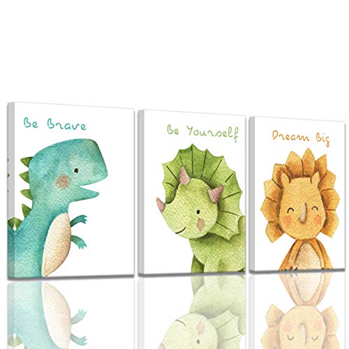 Canvas Wall Art Watercolor Dinosaur Room Decor for Boys Ready to Hang Kids