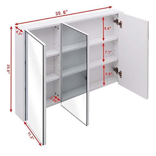 Tangkula Mirrored Medicine Cabinet, Large Wide Wall Mounted Storage Cabinet With 3 Mirror Doors & Adjustable Shelf, 36 X 4.5 X 25.5 Inch, Bathroom Mirror Medicine Cabinet #TOP2