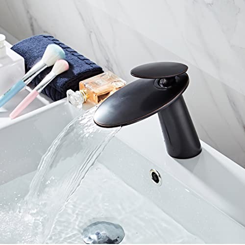 Grifo de cascada para lavabo monomando negro antiguo de latón 2