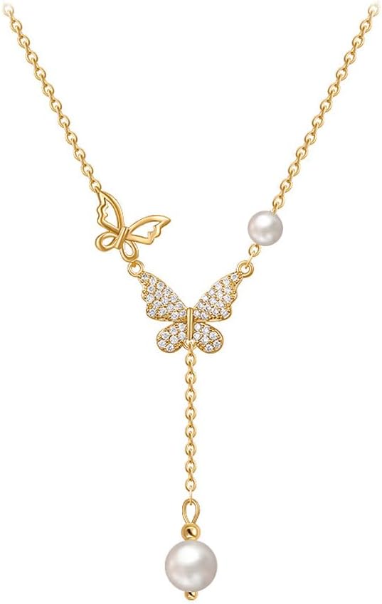 MIKAMU Butterfly Pendant Necklaces for Women CZ cubic zirconia 14K Gold Plated Pendant Necklace Butterfly Birthday Valentine's Day Jewelry