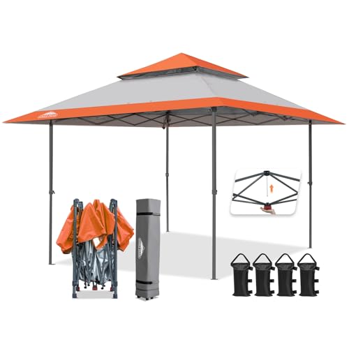 EAGLE PEAK 13x13 Straight Leg Pop Up Canopy Tent Instant Outdoor Canopy Easy Single Person Set up Folding Shelter w/Auto Extending Eaves 169 Square Feet of Shade (Orange)