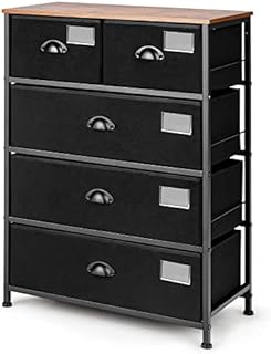 COSTWAY 2/5-Drawer Dresser, Suede Fabric Chest of Drawers Storage Tower with Wooden Top, Metal Frame Cabinet Organiser Unit for Bedroom, Living Room, Closet and Hallway (5 Drawers)