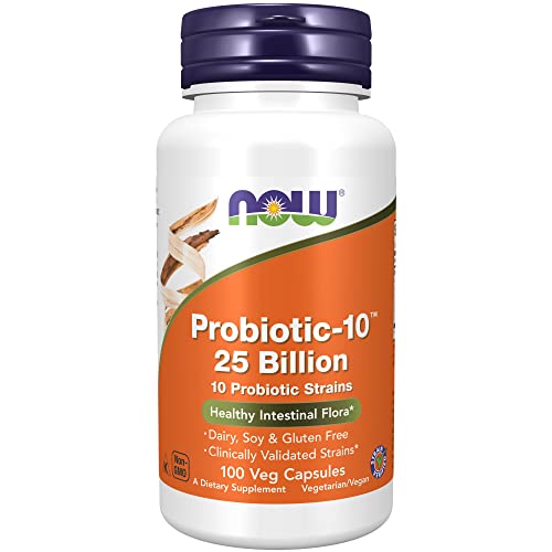 NOW Supplements, Probiotic-10™, 25 Billion, with 10 Probiotic Strains, Dairy, Soy and Gluten Free, Strain Verified, 100 Veg Capsules