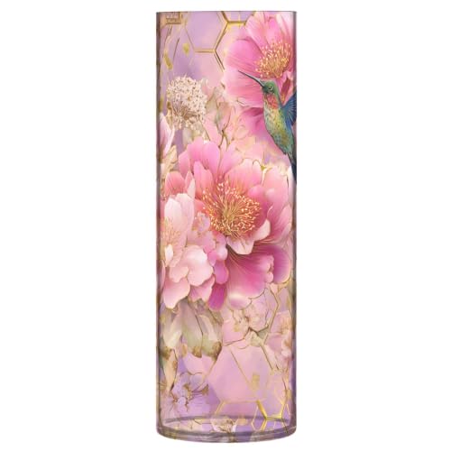 xmycdz Beautiful Birds Floral Flower Vase Cylinder Vases Clear Plastic Vase