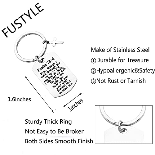 FUSTMW Psalm 23:4 Bible Verse Dog Tag Keyring/Necklace Christian Jewelry Religious Inspirational Gift2