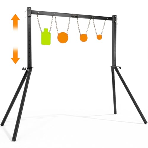 HAYOHRT Steel Target Stand for AR500 Shooting Complete Kit 3/8" Thick 4'' 6'' 8'' 7''x 12'' Silhouette Target, 4pc Gong Outdoor Stand Kit 35-63in Height Adjustment