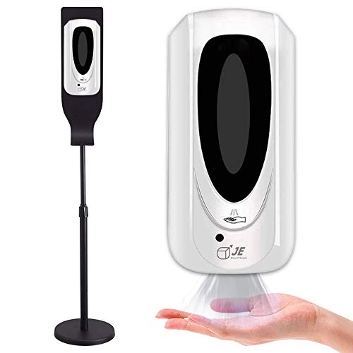 Automatischer Seifenspender mit Bodenständer-Set, JE berührungslose Handdesinfektionsmittelstation, mit nachfüllbarer Flasche 1000 ml und Ständer für Hotel, Büro, Krankenhaus, Kirche, Supermarkt Cover