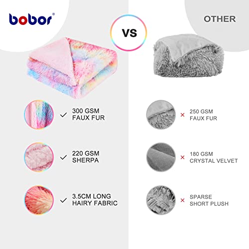 Bobor Faux Fur Throw Blanket, Tie Dye Rainbow Sherpa Fleece Fluffy Blanket For Girls thumb #3