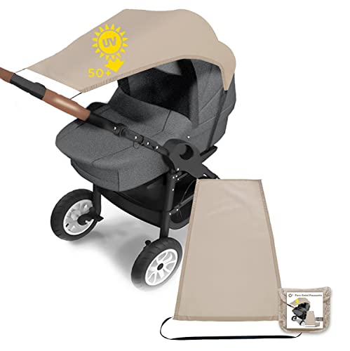 Pare Soleil Poussette Universelle, 1 Ombrelle Poussette, Toile Anti-UV UPF50+, Parasol Réglable pour Nacelle| Sac de rangement inclus (Marron)