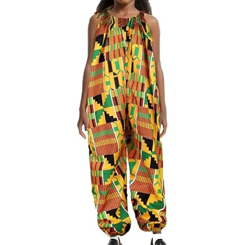TENMET Little Girl’s African Boho Print Jumpsuits Bohemian Outfits with Adjustable Shoulder Strap for Toddler 11-12T Yellow Cover