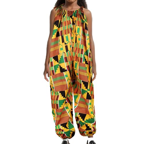 TENMET Little Girl’s African Boho Print Jumpsuits Bohemian Outfits with Adjustable Shoulder Strap for Toddler 11-12T