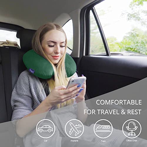 Neck Pillow For Travel Memory Foam - Travel Pillows For Sleeping Airplane With Attachable Snap Strap Soft Washable Cover, Flight Pillow For Traveling, Car, Provide Head Neck Support Dark Green #TOP2